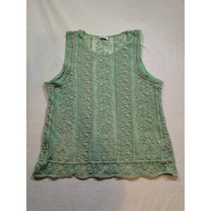 Sundance Embroidered Lace Tank Top Mint Green Sheer Boho Festival Sleeveless